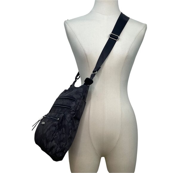 Baggallini Black Floral Design Adjustable Strap Zippered RFID Crossbody Bag Sz M - Picture 3 of 14